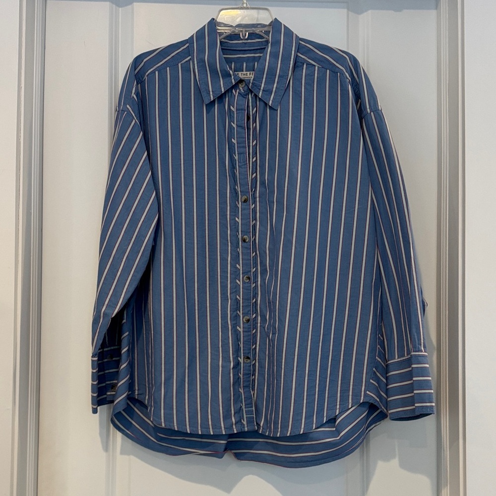 We The Free Navy and White Striped Men's Shirt